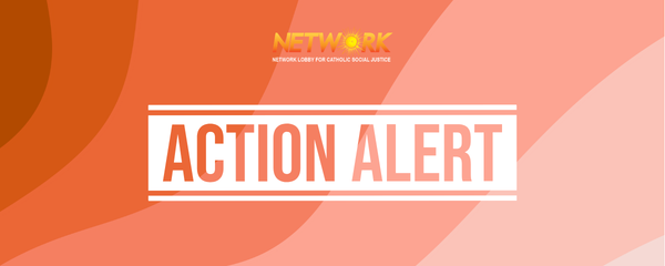 Call to action image with copy in yellow Call Congress: Reject an Immoral Budget!