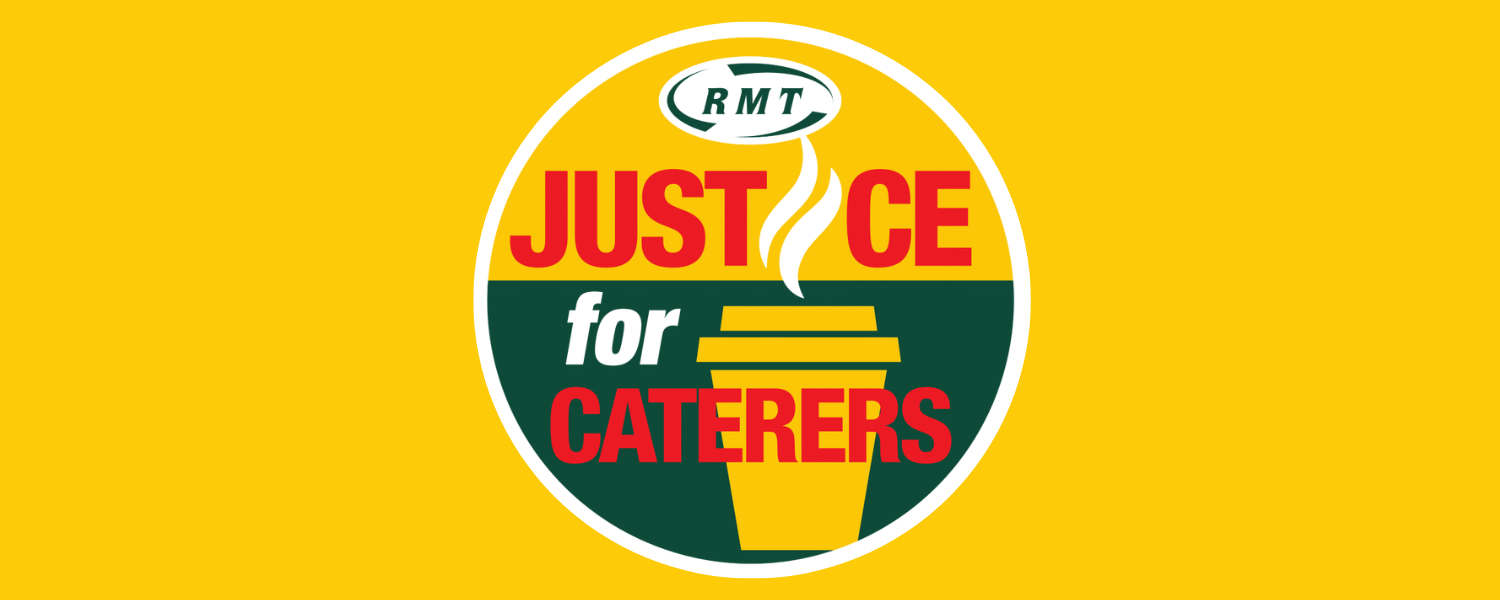 Roundel logo featuring a coffee cup and test that reads 'Justice For Caterers'.