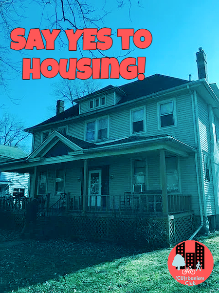 Say Yes to Housing at the top of a photo of a 4 unit building