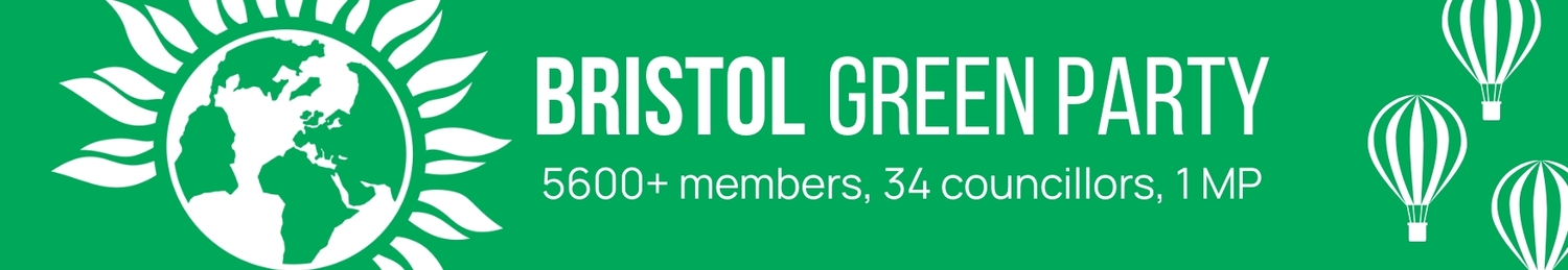 Bristol Green Party logo with the text: 4500+ members, 35 councillors, 1 MP