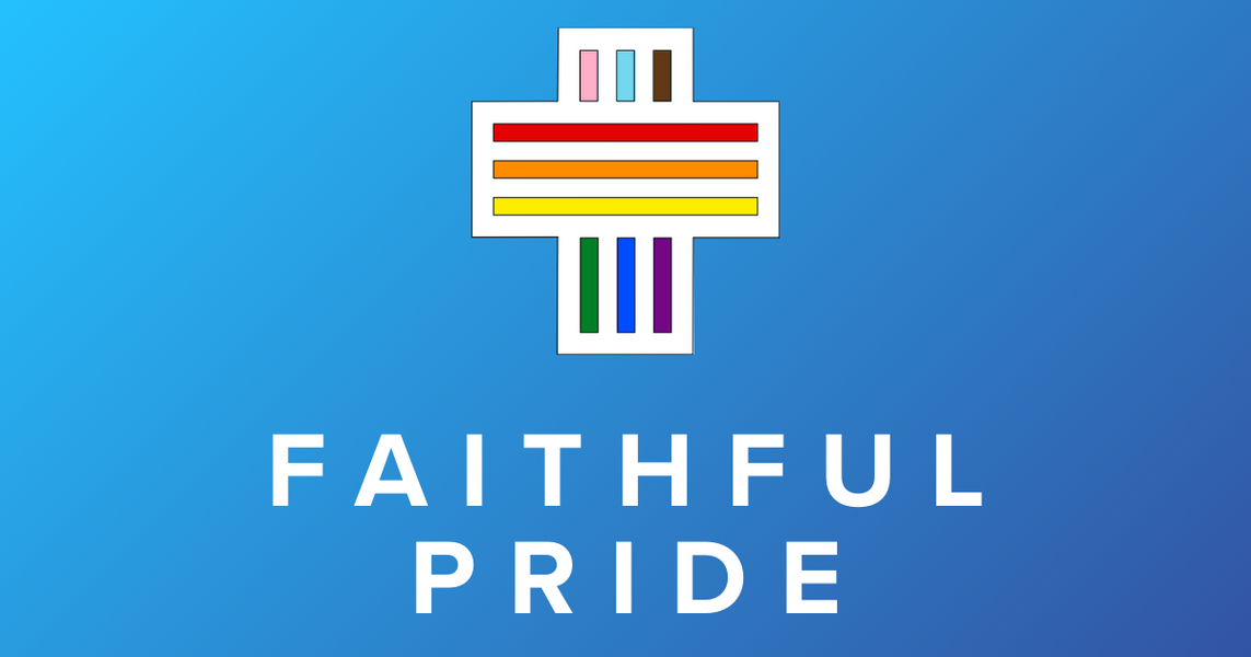 Faithful Pride logo - Cross design in inclusive Pride colors