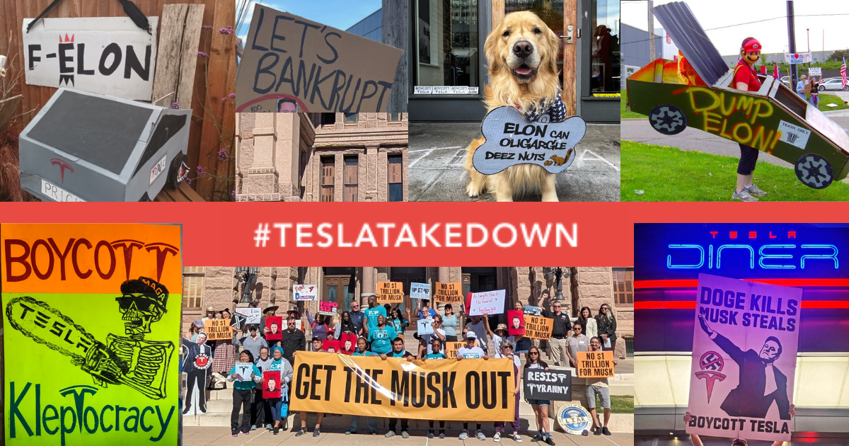 Some of the best #TeslaTakedown signs 