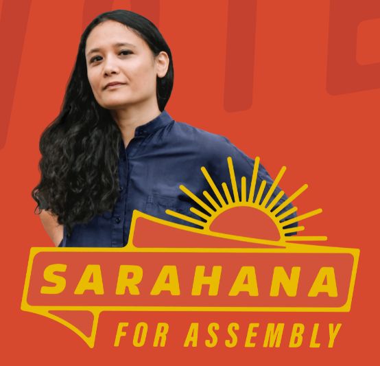 Image of Sarahana Shrestha with text "Sarahana for Assembly"