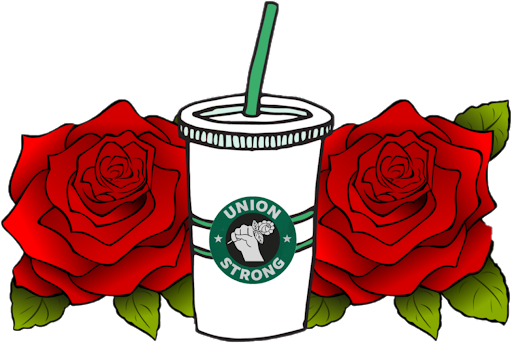 A union strong coffee between two red roses