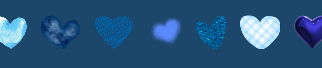 Blue background with different hearts on top
