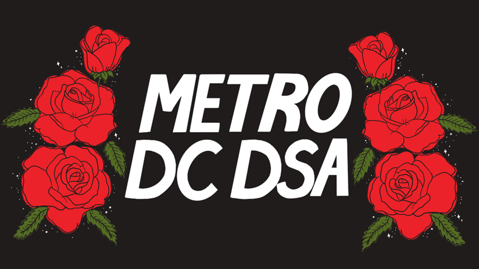 Black banner with six red roses. White text reads "METRO DC DSA"