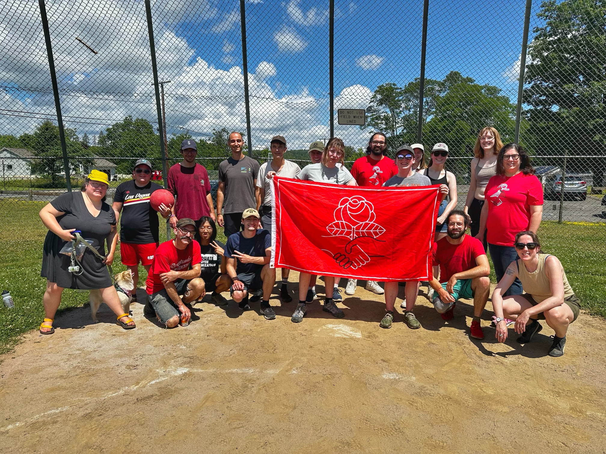 Group photo from our first kickball event in June. 