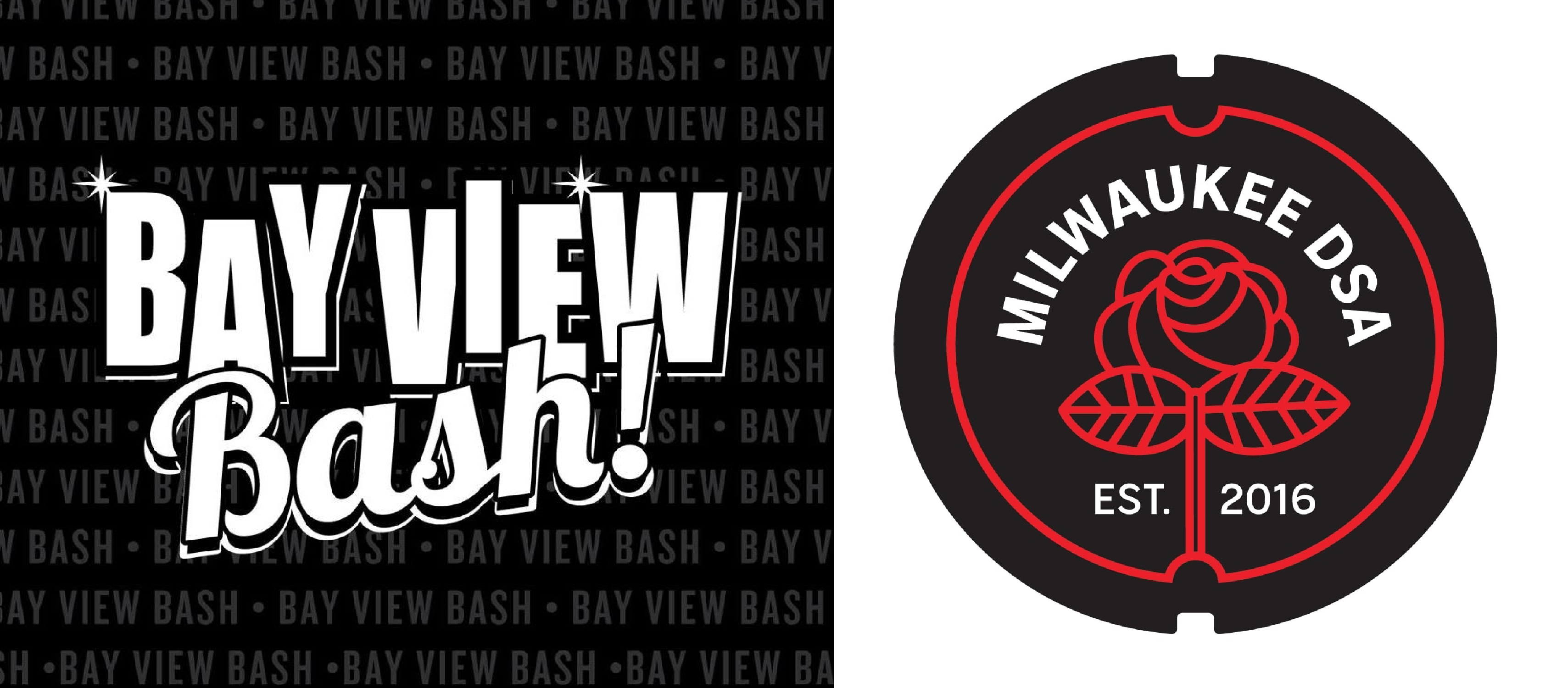 bay view bash logo is on the left half of the image and MKE DSA logo is on the right half