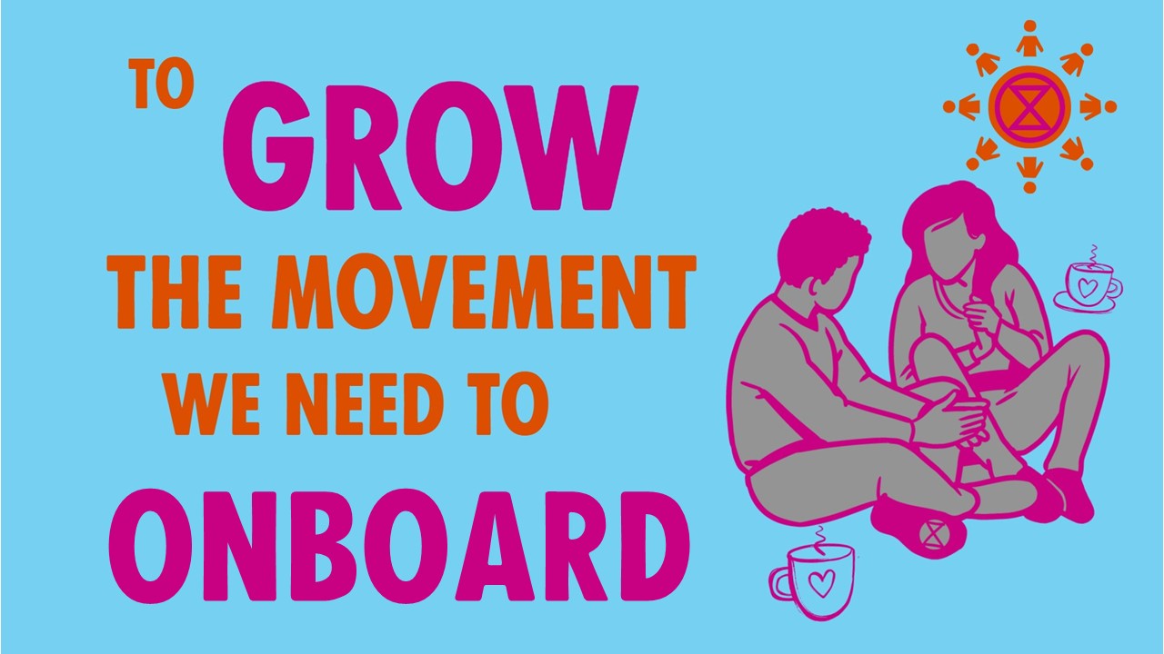 To Grow the Movement We Need to Onboard two people drinking cups of tea or coffee