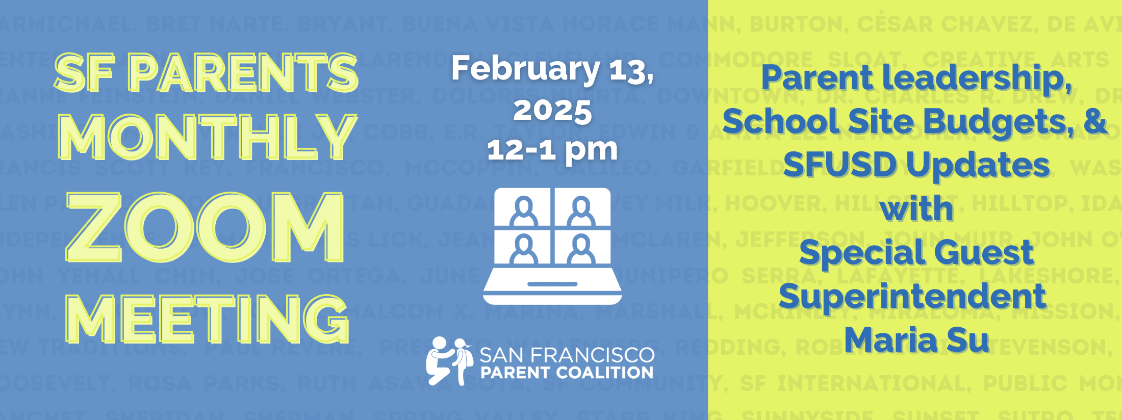 SF Monthly Meeting about school site councils and updates to SFUSD Budget