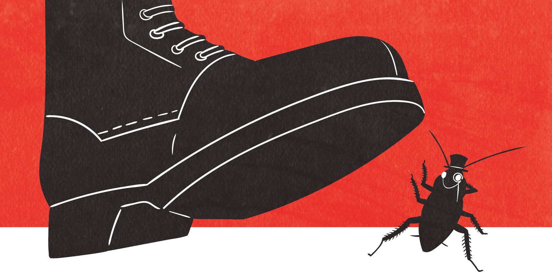  	The image shows the Stomp Out Slumlords logo, which shows a boot about to step on a roach that has a top hat and monocle