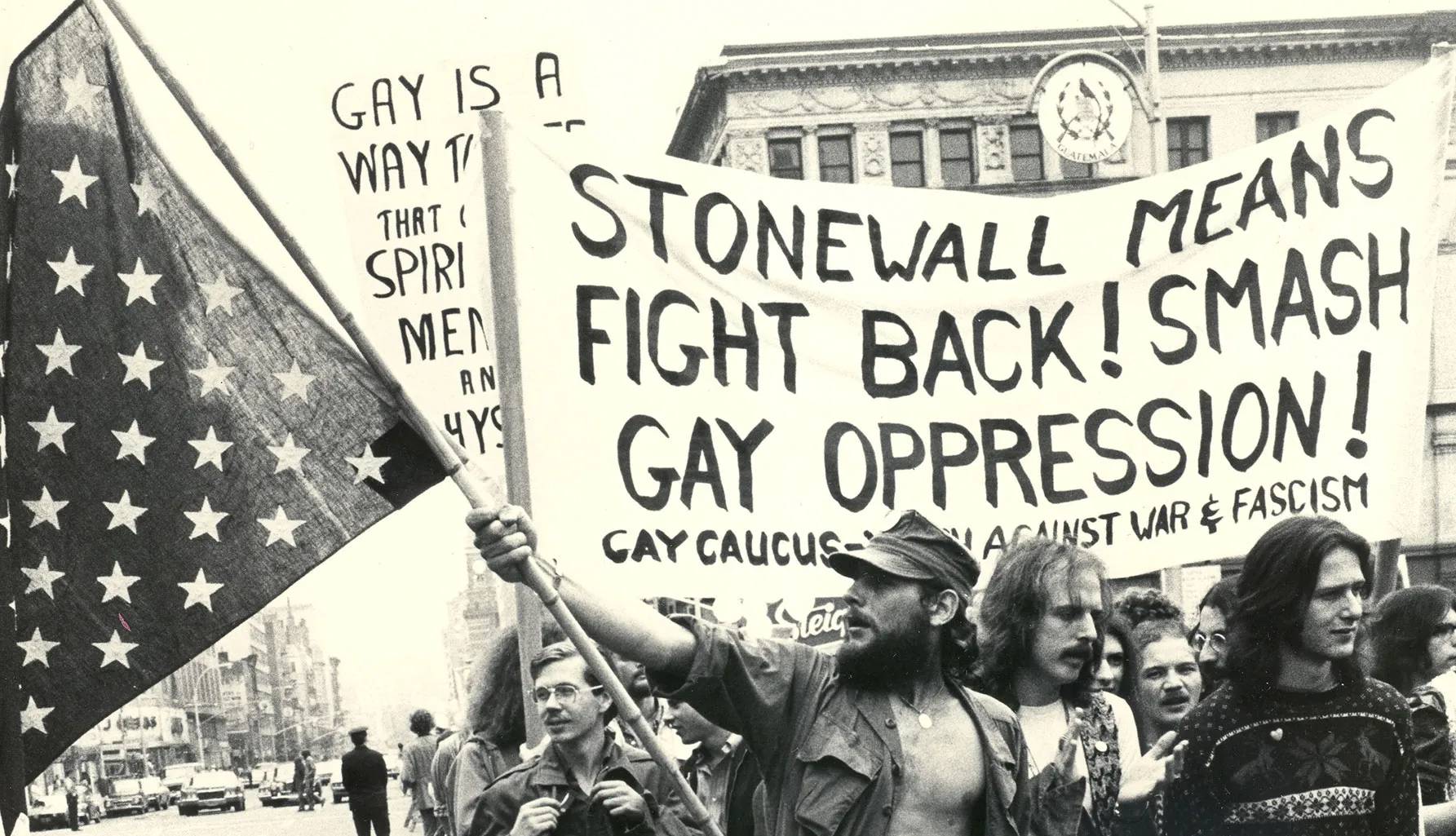 Photo with people marching for gay liberation