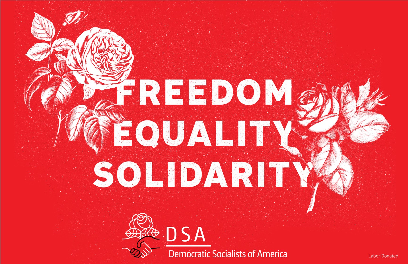 Freedom, Equality, Solidarity DSA Democratic Socialists of America labor donated