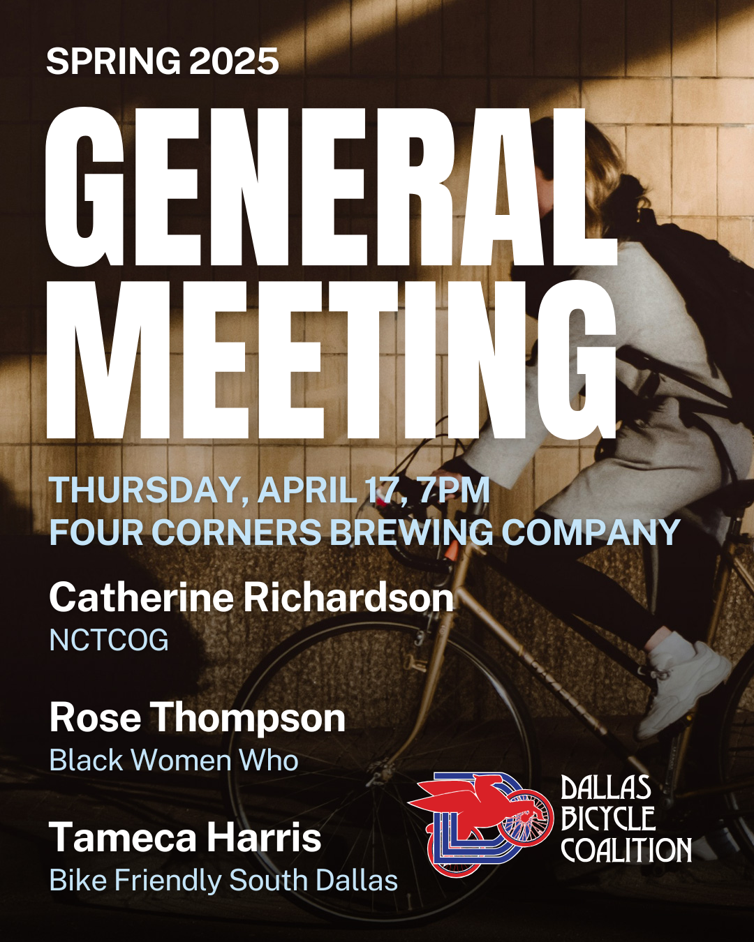 General Meeting Flyer with the date, location, and speaker list