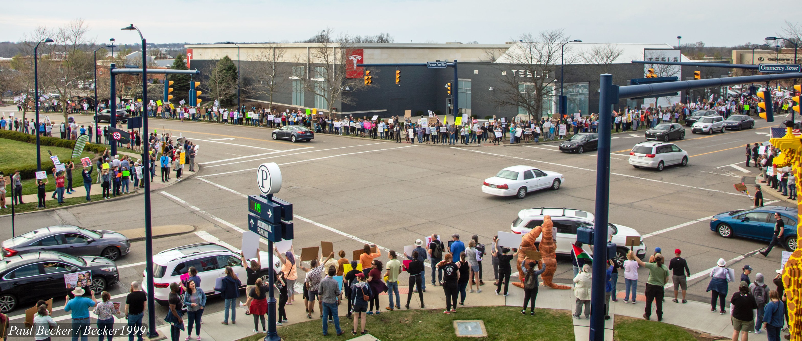 Crowds at the Tesla Takedown Protest in Columbus on March 29, 2025