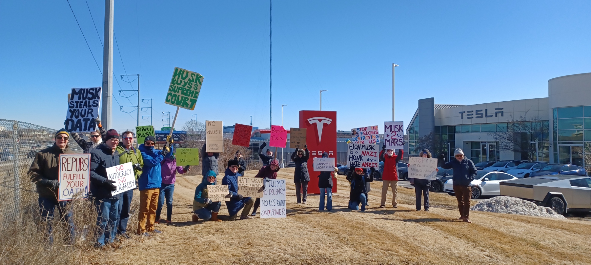 We said Hands off Wisconsin and defeated Musk. Hands off America! Madison Tesla Takedown Boycott Tesla 