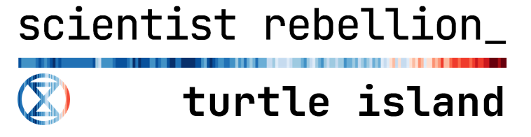 scientist rebellion turtle island , with climate stripes