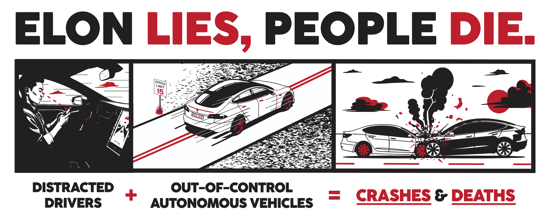 Depiction of a Tesla on Autopilot crashing