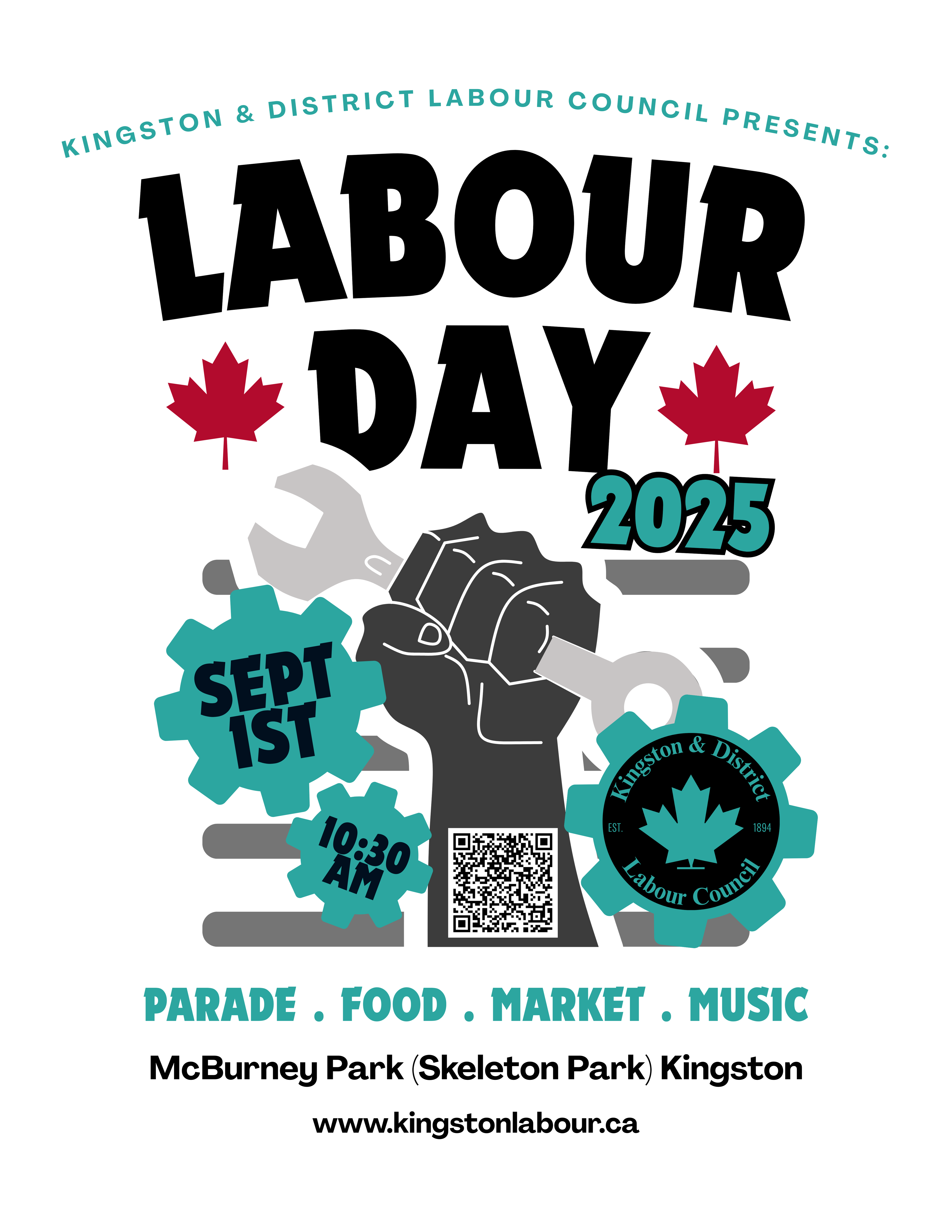 Labour Day Flyer Sept. 1st, McBurney Park Kingston, ON at 10:30 a.m.
