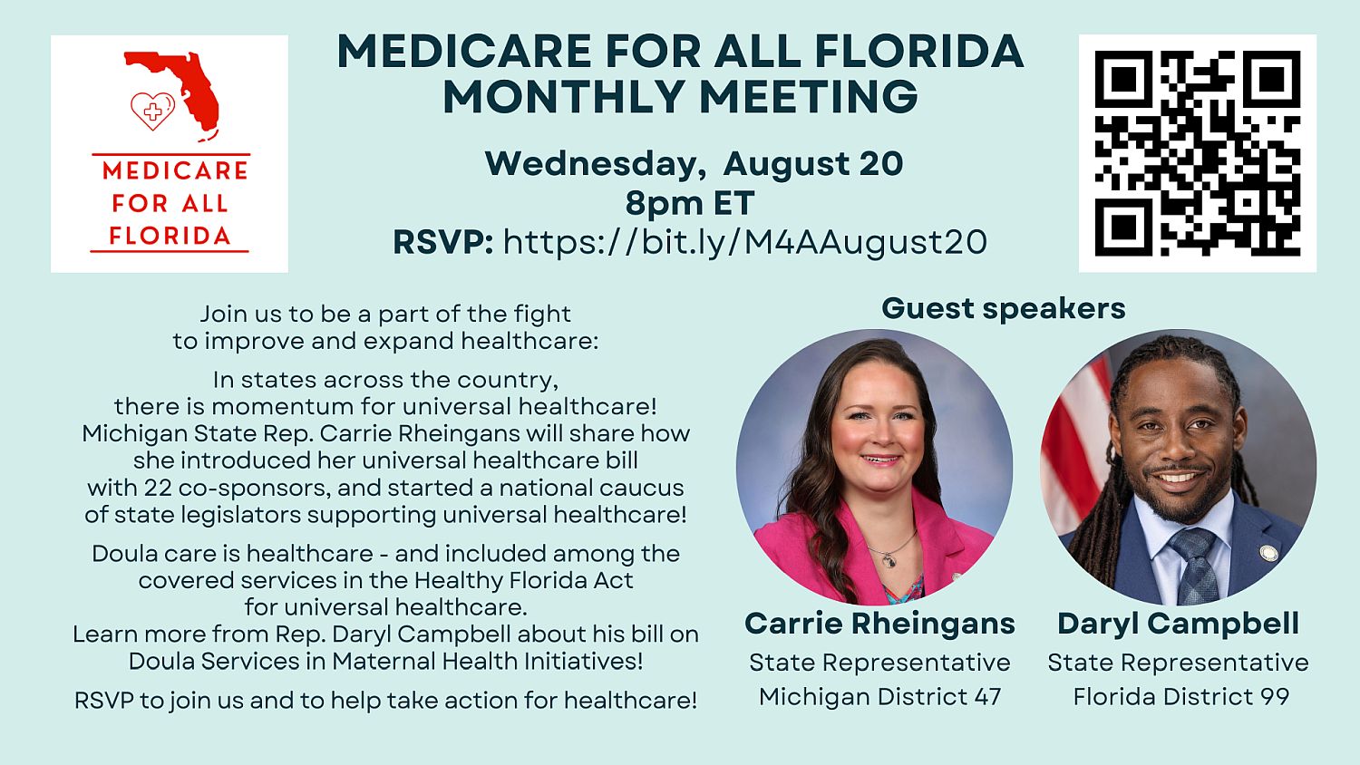 Event image for August 20 Medicare for All Florida monthly meeting