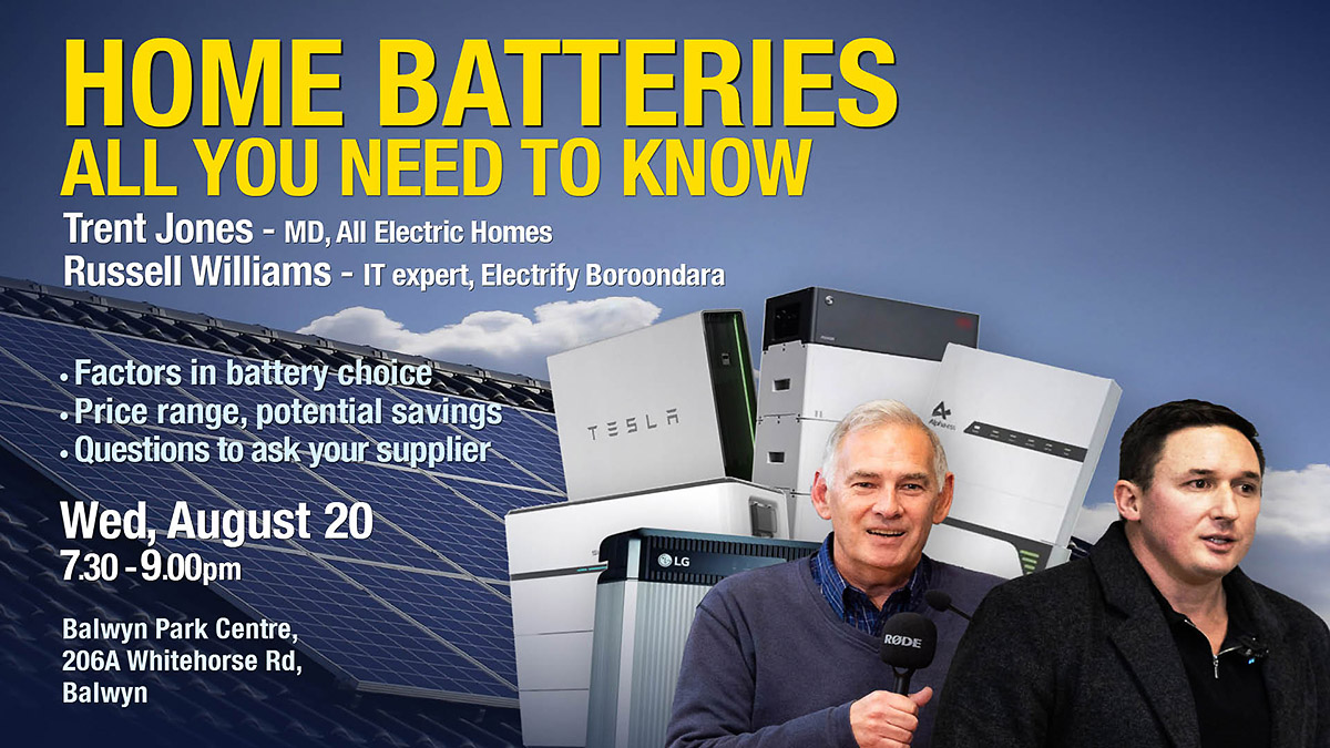 Home batteries: What you need to know, Industry expert panel, August 20, Balwyn Park Centre
