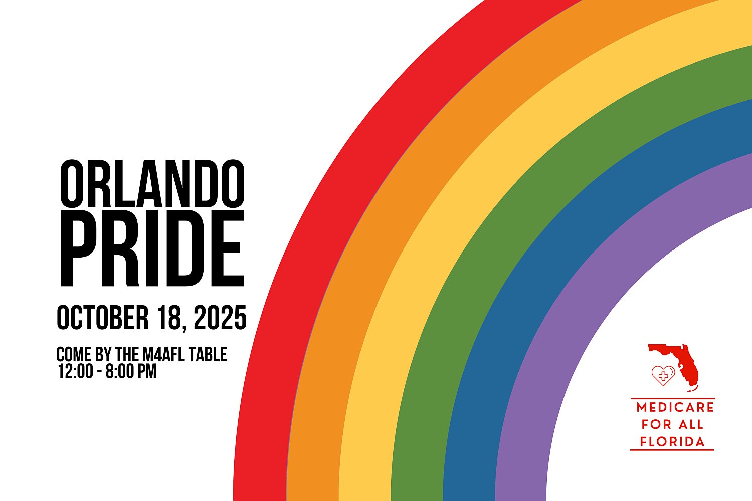Event image October 18 Medicare for All Florida PDA P4DA table at Orlando Come Out With Pride