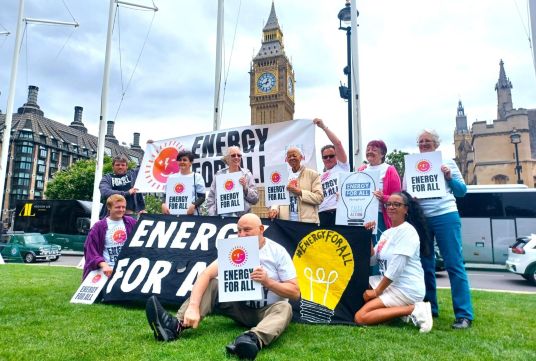 FPA campaigners with Energy For All banners in Parliament Square