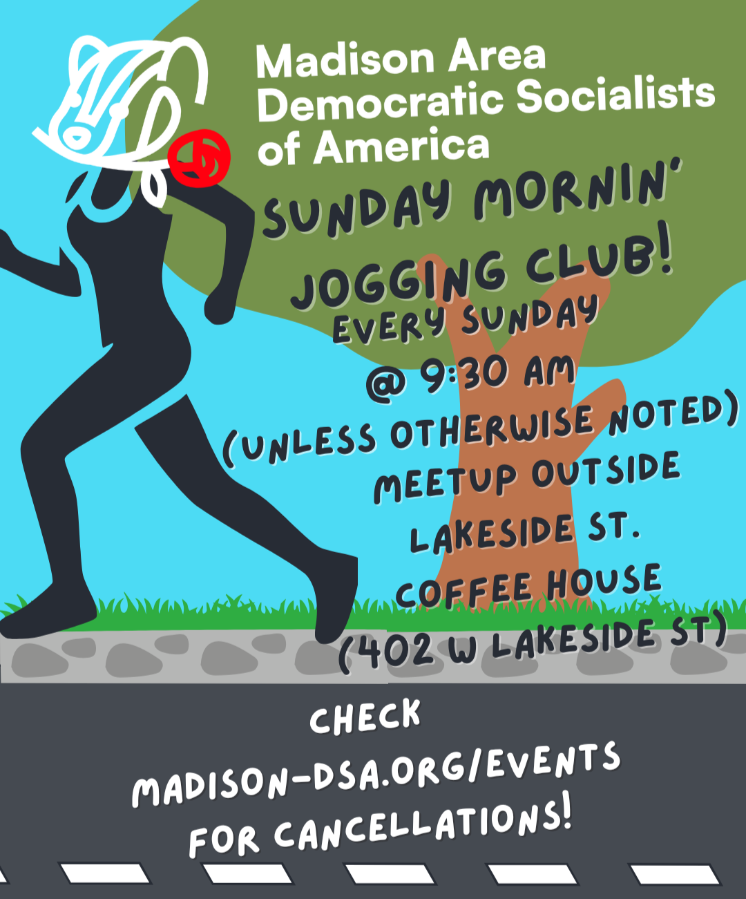 Madison DSA Sunday Jogging Club, Meet 9:30 AM in front of Lakeside St Coffee House, 402 W Lakeside St