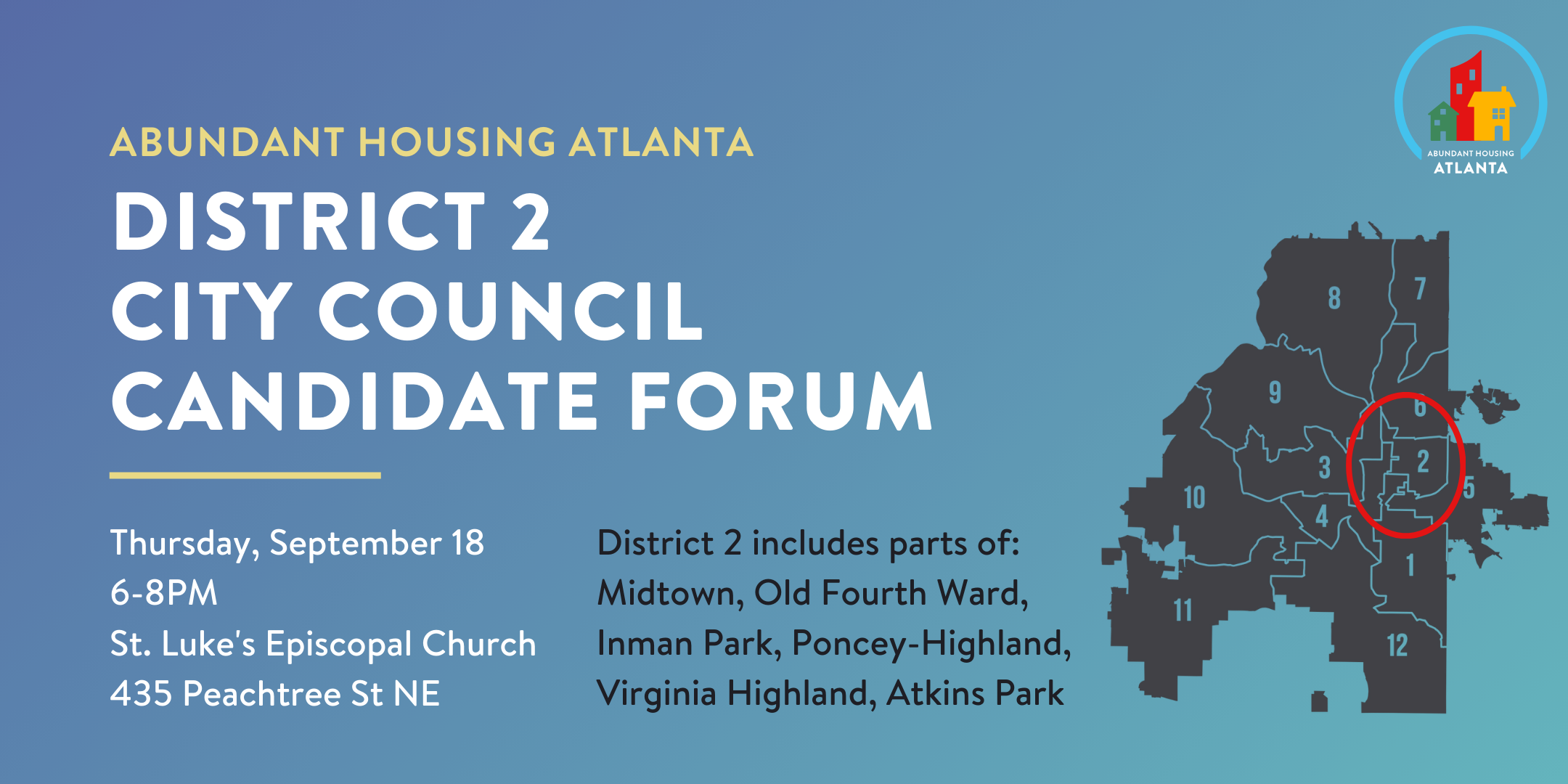 candidate forum banner with district 2 map