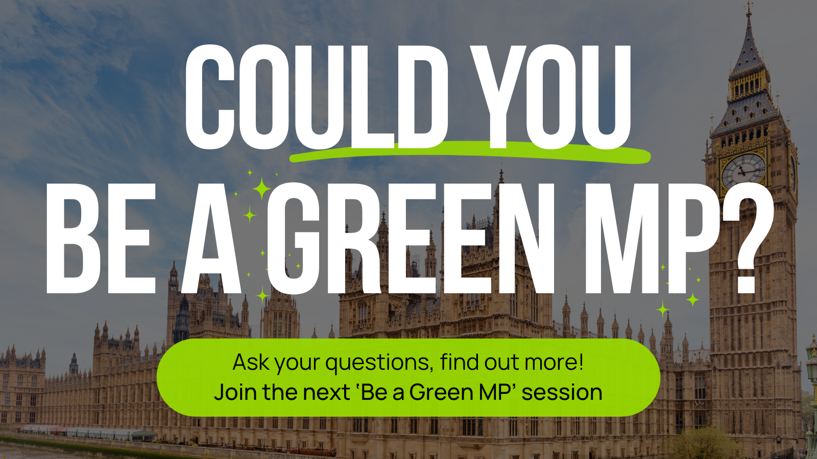 Picture of parliament, with the question 'could you be a green mp?' 