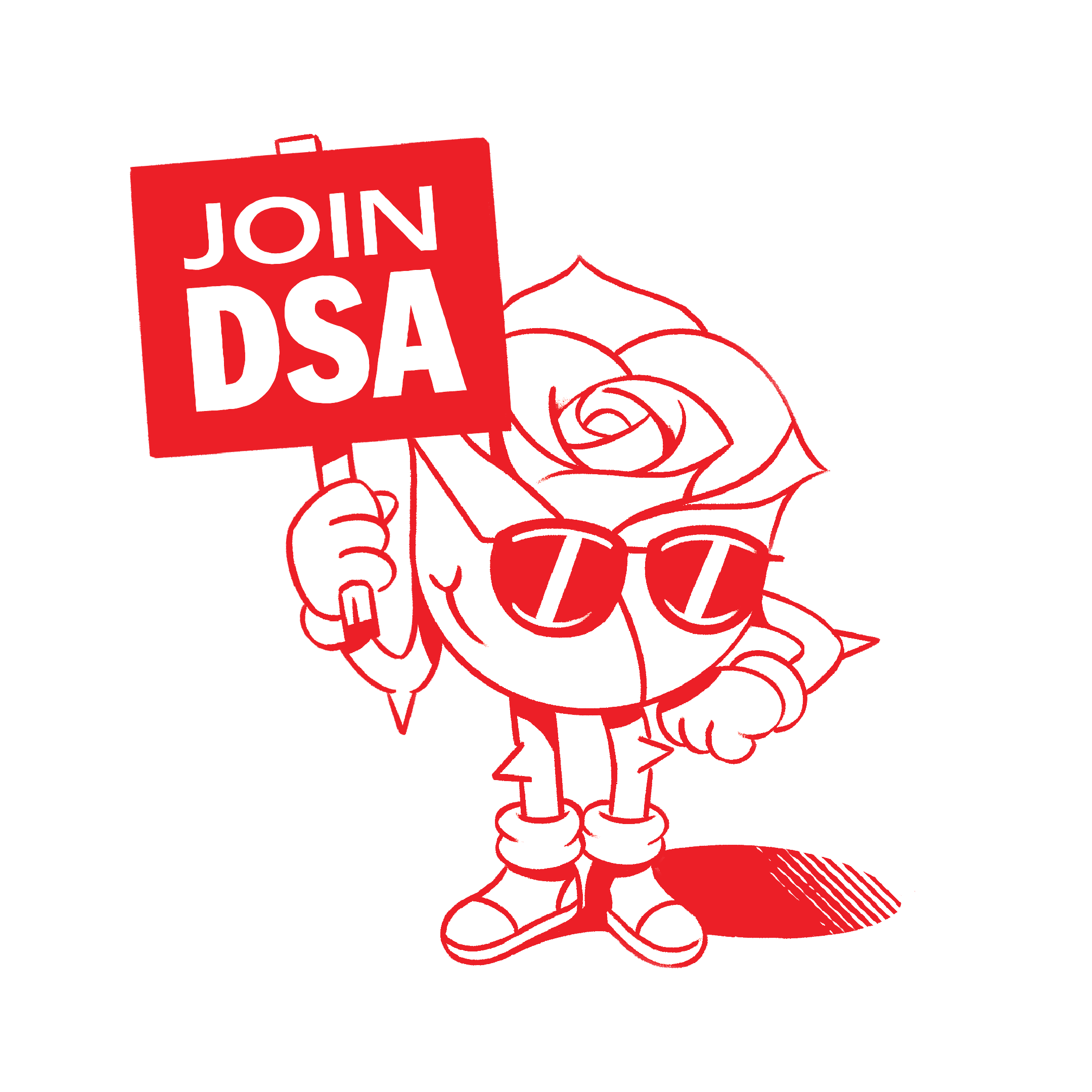 Bud holding a sign saying "Join DSA!"
