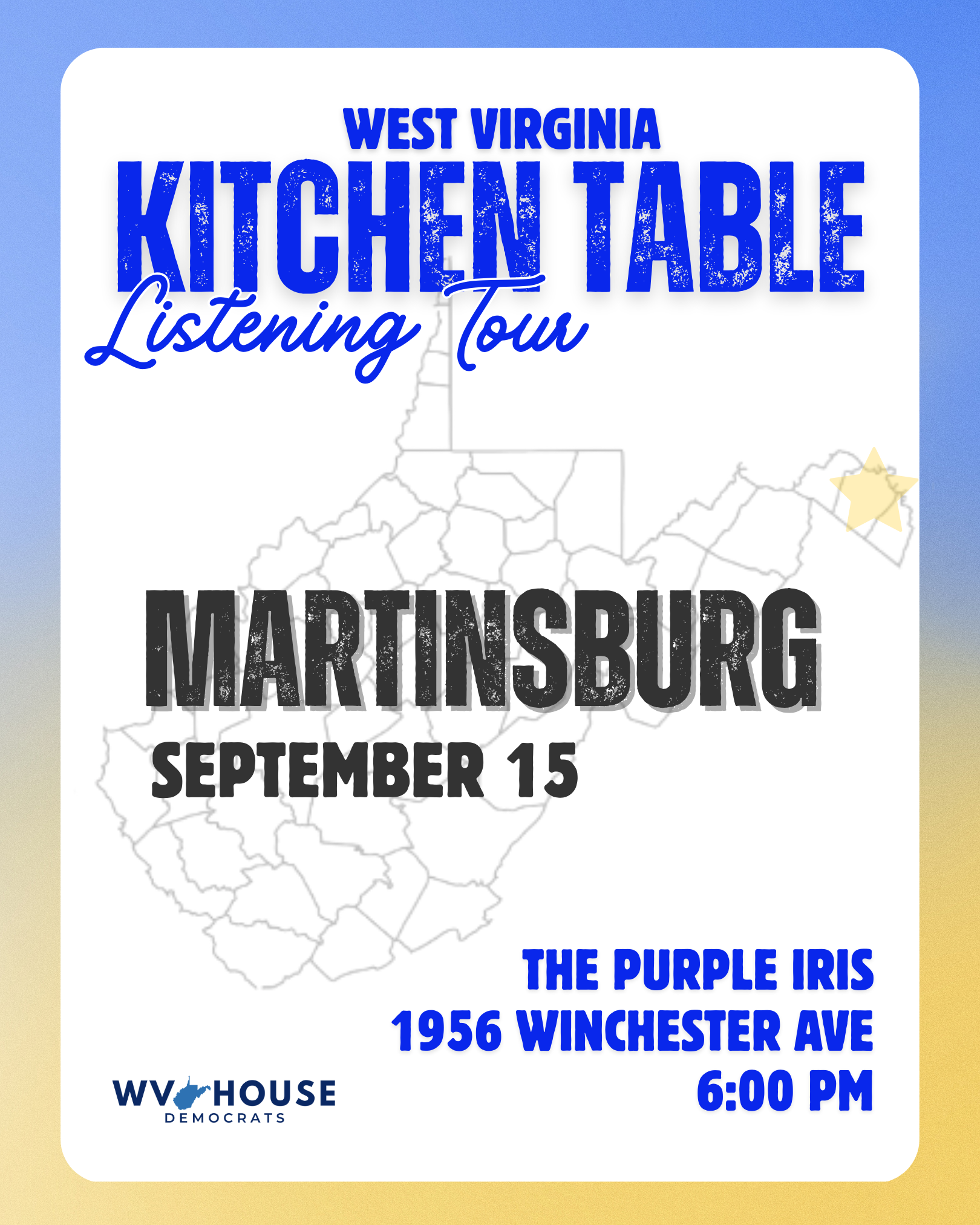 WV Kitchen Table Tour - Martinsburg September 15