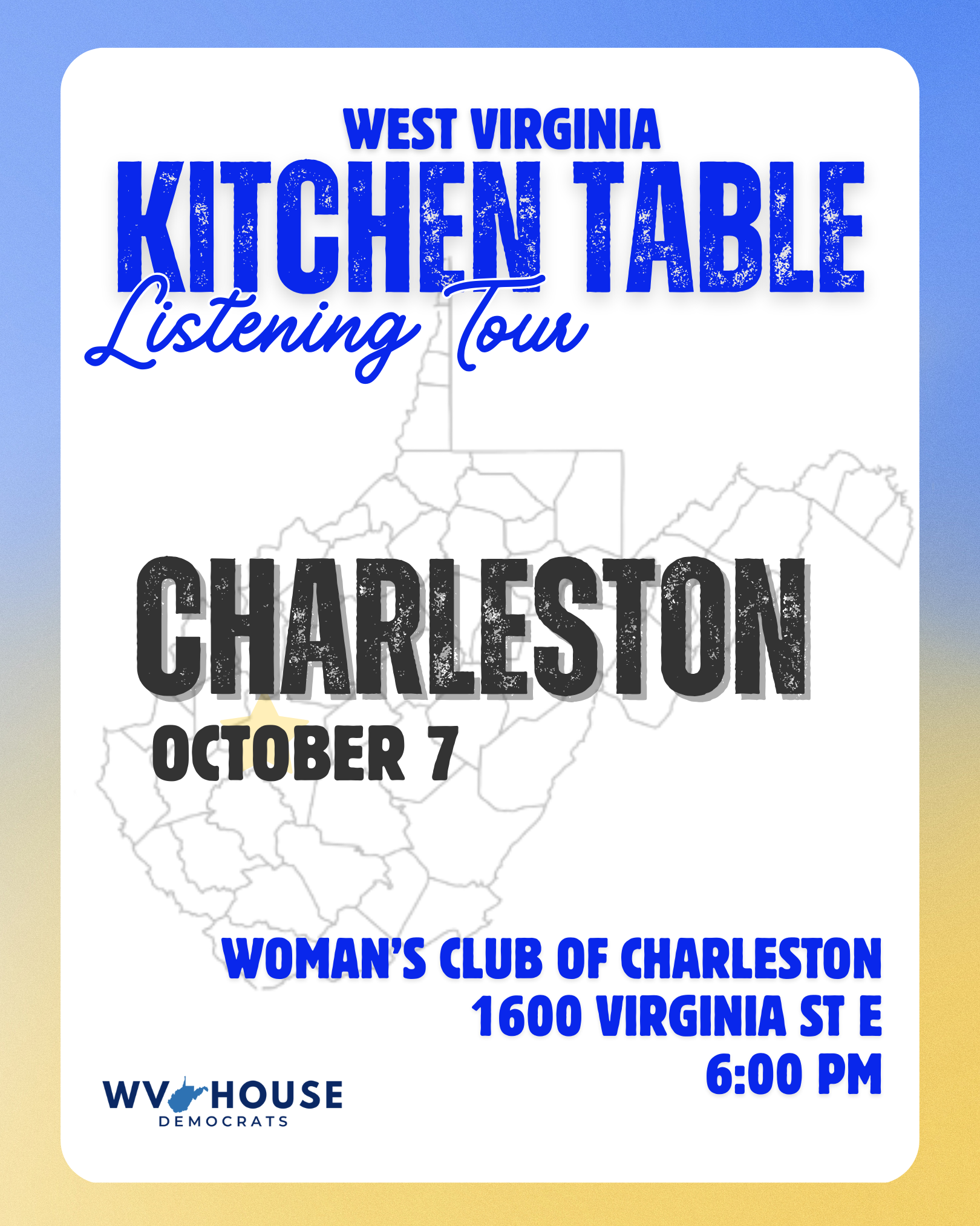 WV Kitchen Table Tour - Charleston October 7