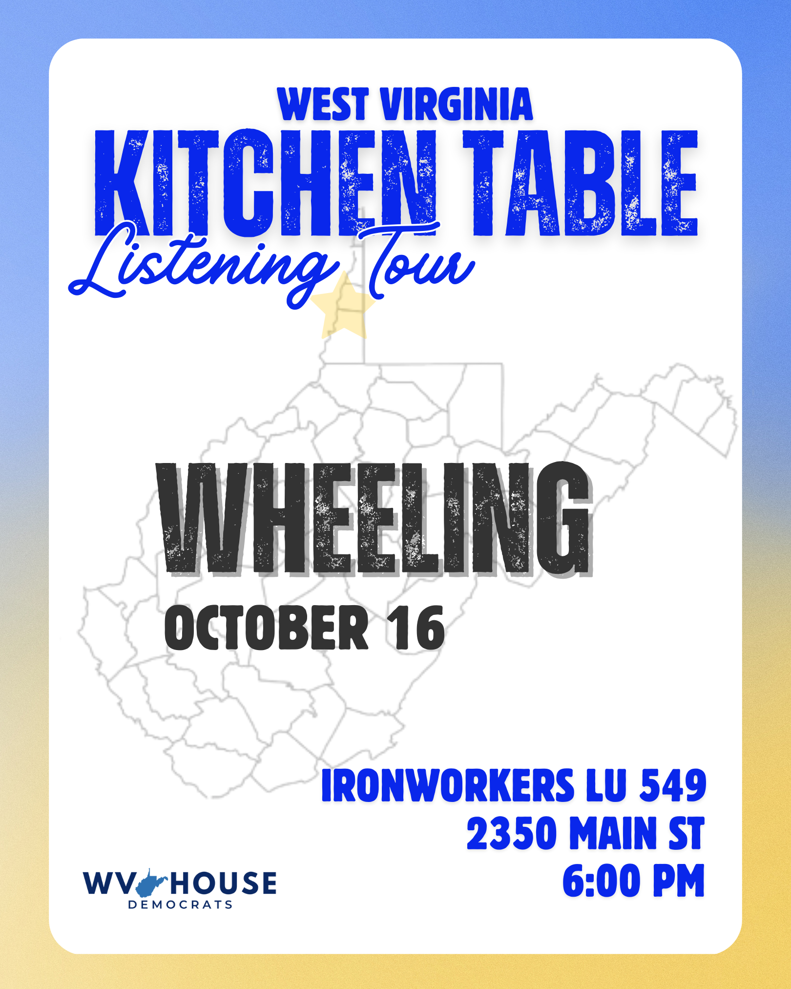 WV Kitchen Table Tour - Wheeling October 16 