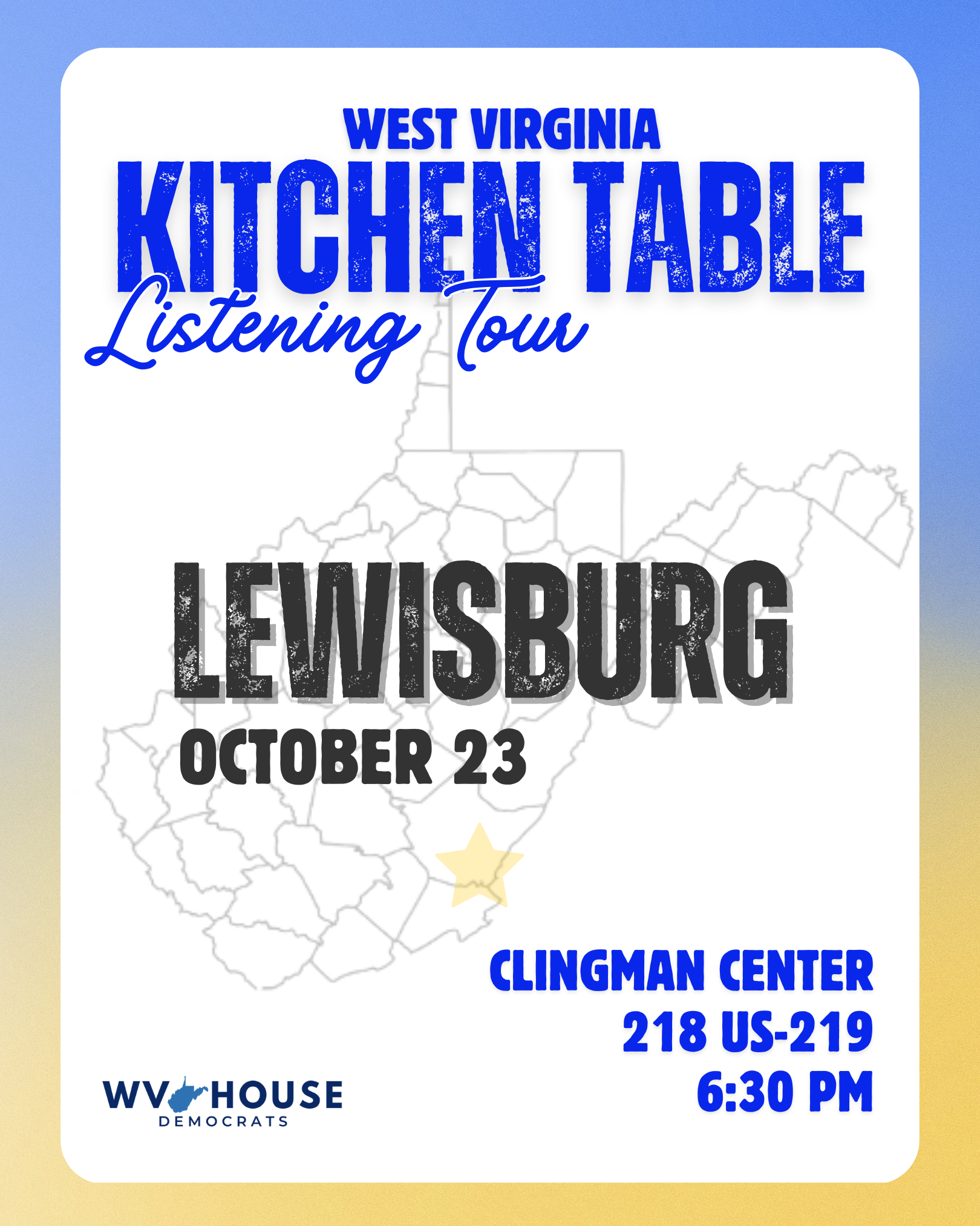 WV Kitchen Table Tour - Lewisburg October 23 