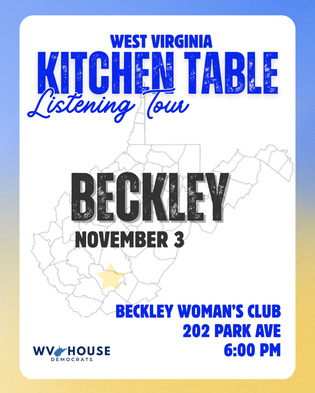 WV Kitchen Table Tour - Beckley November 3 
