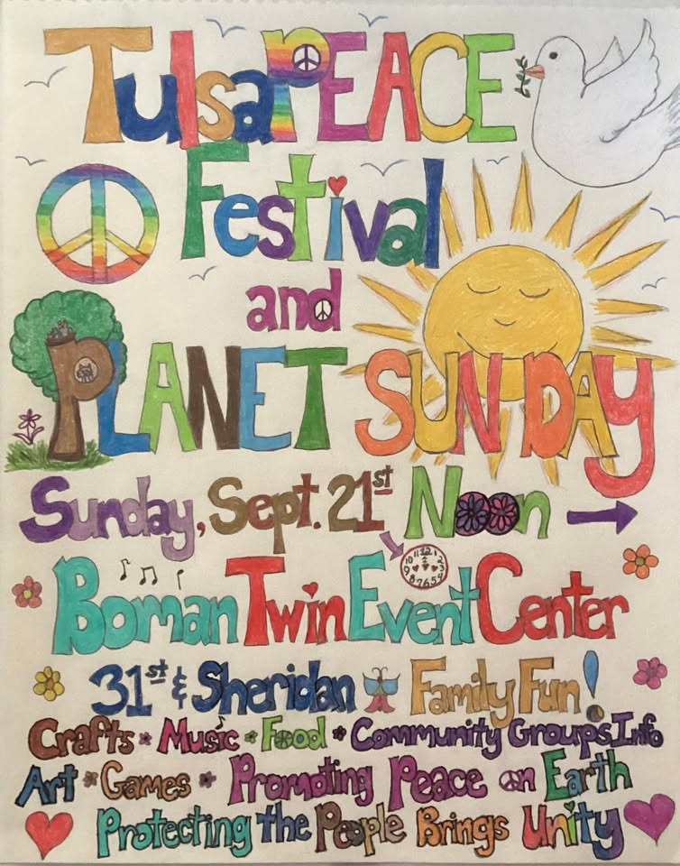 Promoting peace on Earth, bringing the people together in unity. Nuclear disarmament symbol. Sun & trees. Original artwork