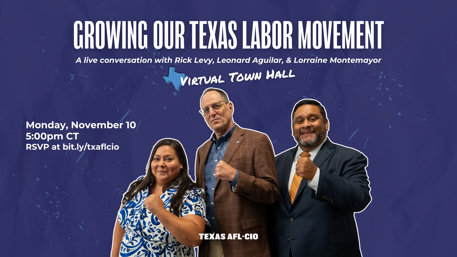 Growing Our Texas Labor Movement Virtual Town Hall Wide Graphic