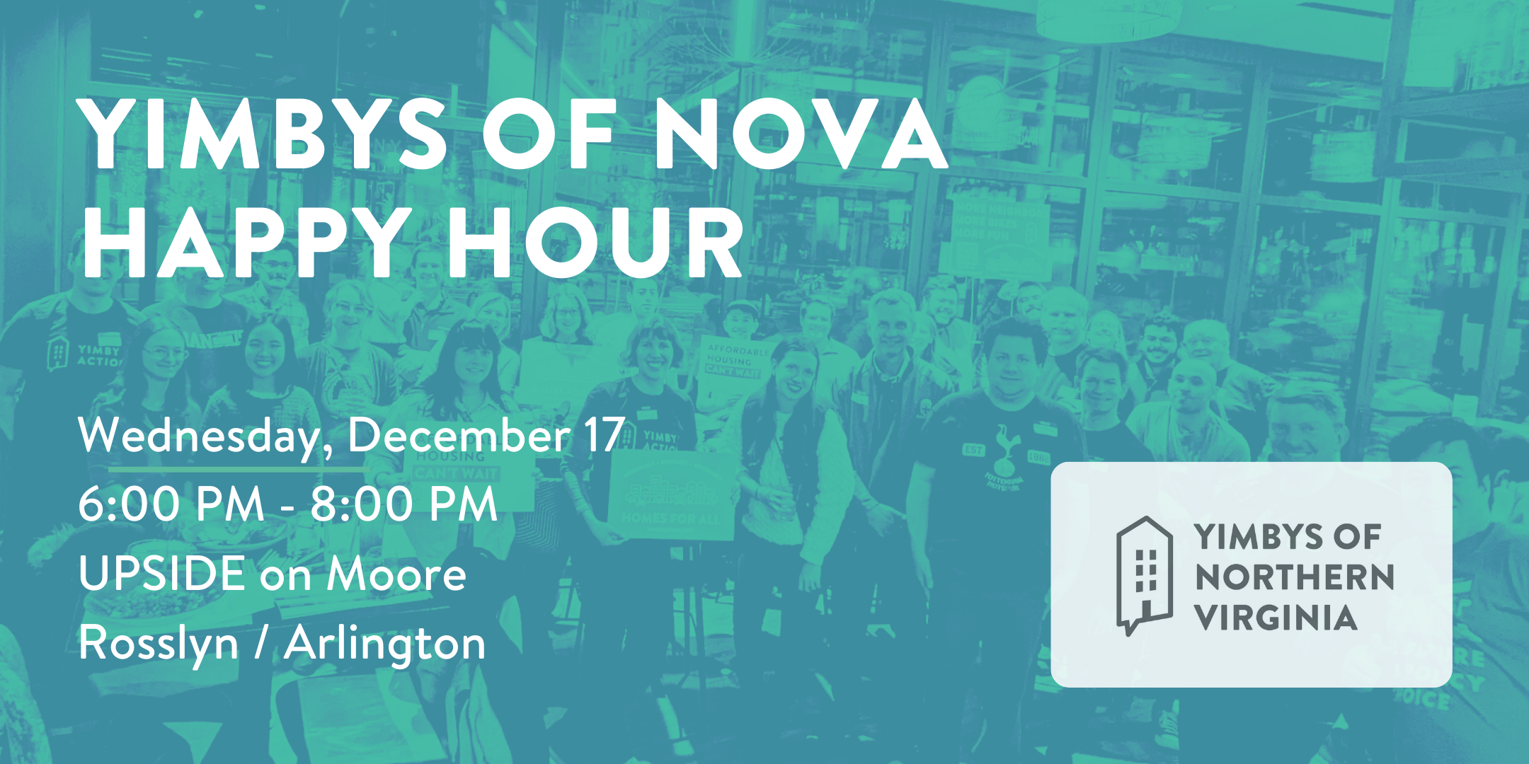 Image of group of people with event information overlain