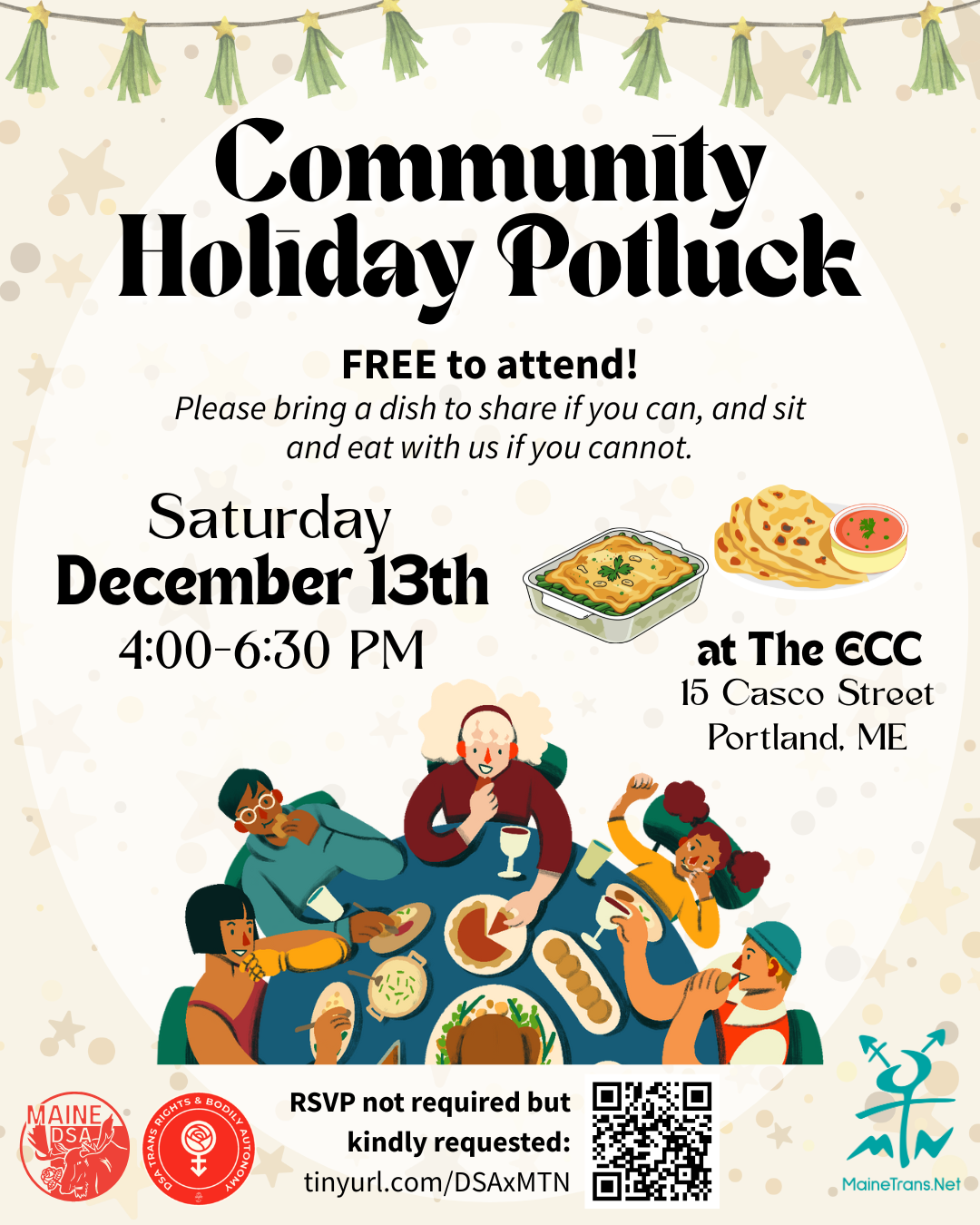 Flyer image for Community Potluck with information listed in this event positng