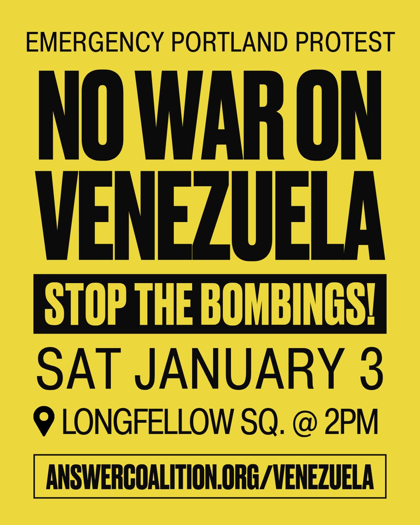 A yellow flyer with bold black text containing the details of the event. ANSWER Coalition is listed at the bottom.