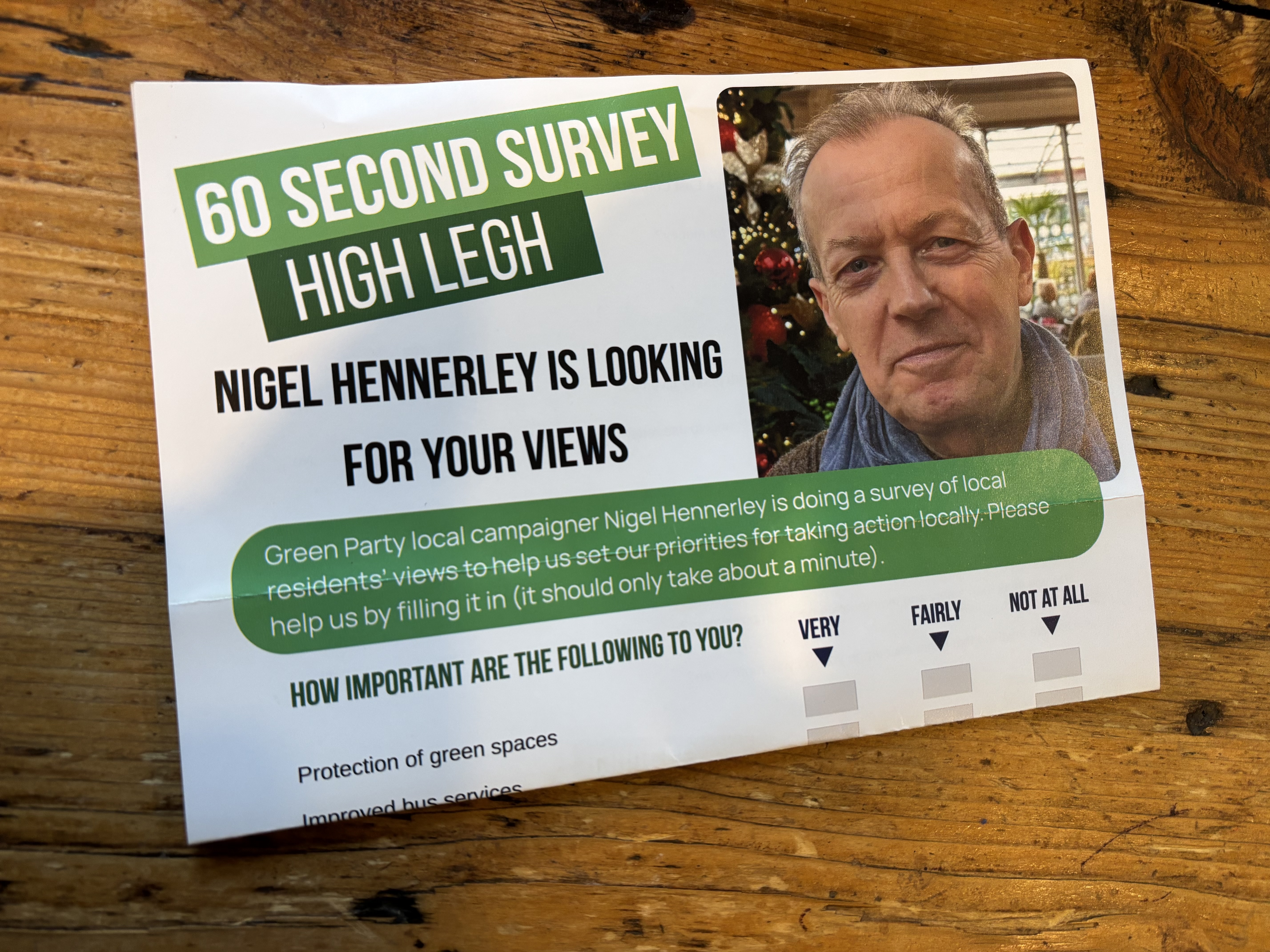 a copy of the 60 Second Survey for High Legh, sitting on a table