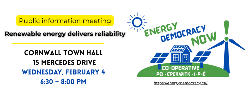 Energy Democracy Now! Coop: Cornwall information meeting, Cornwall Town Hall, Wednesday, February 4, 2026, at 6:30 p.m.