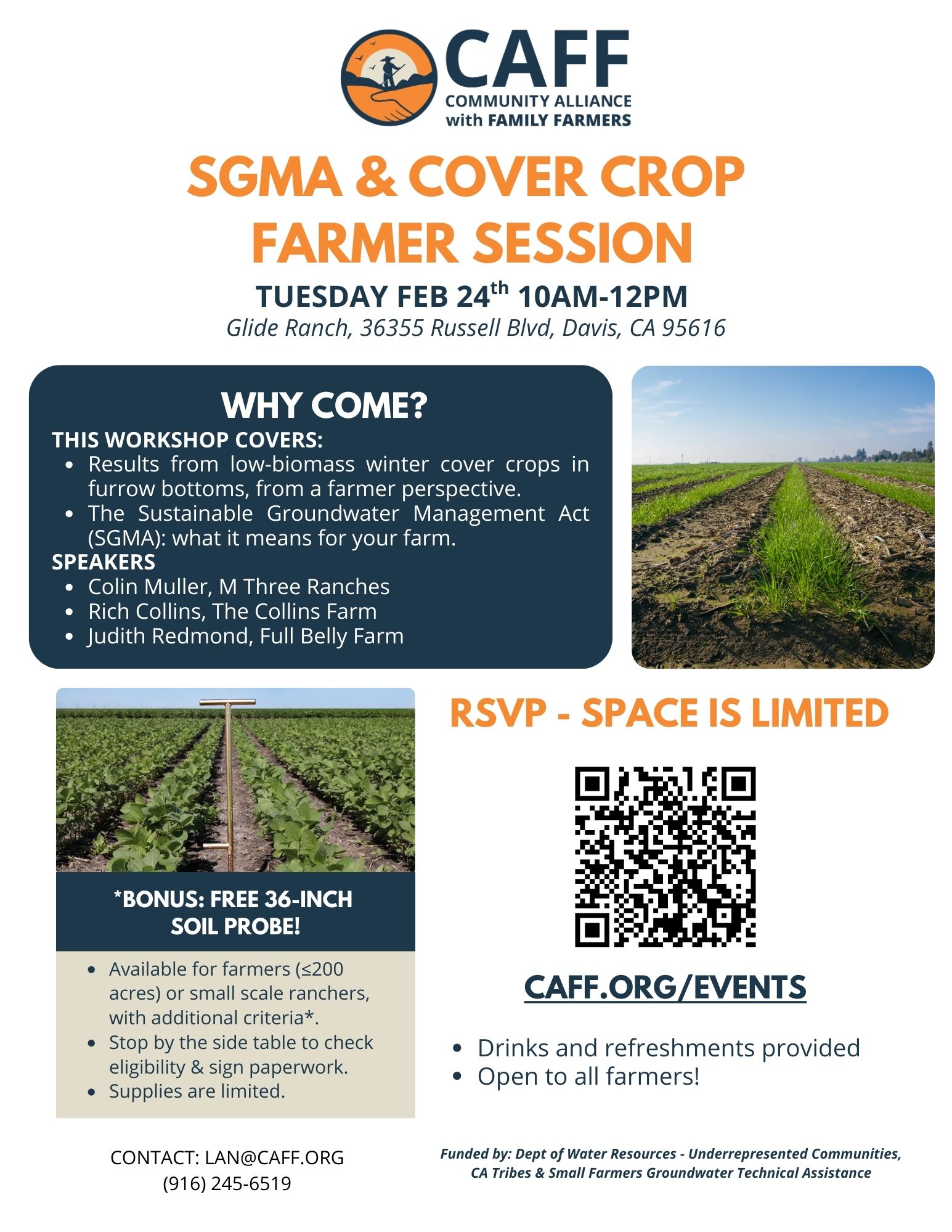 flyer promoting cover crop and SGMA event in woodland, CA 