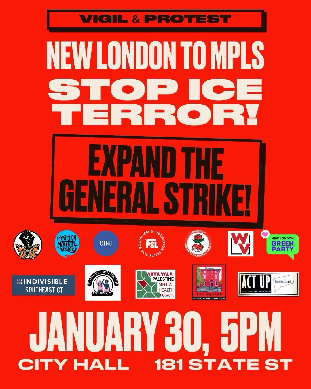 Flyer for ICE Protest on January 30th