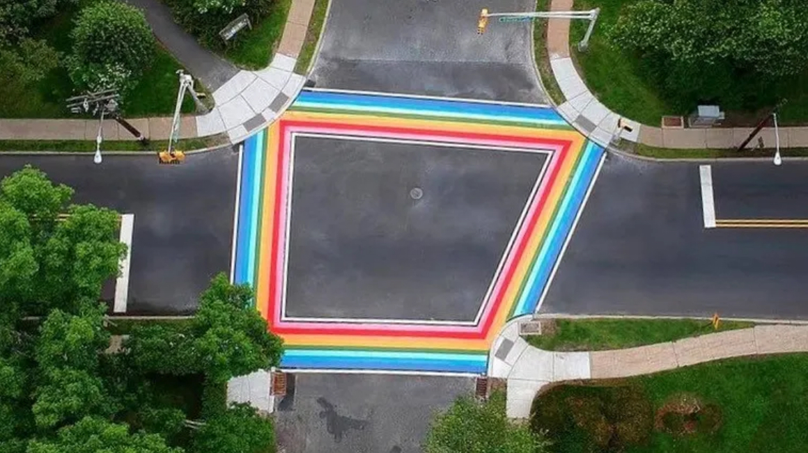 Rainbow crosswalk at Valley and Oakview 