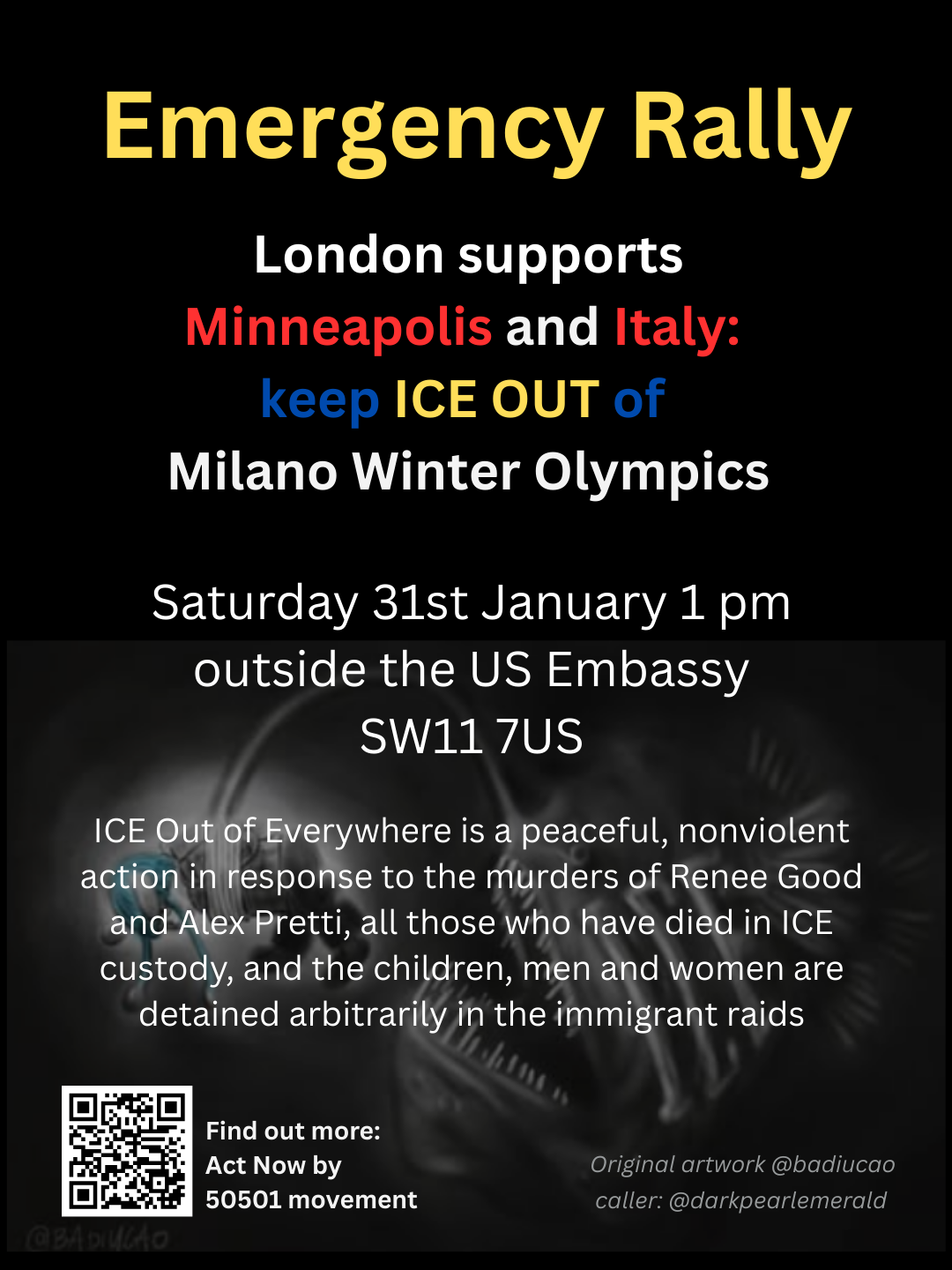 London supports Minneapolis and Italy:  keep ICE OUT of  Milano Winter Olympics