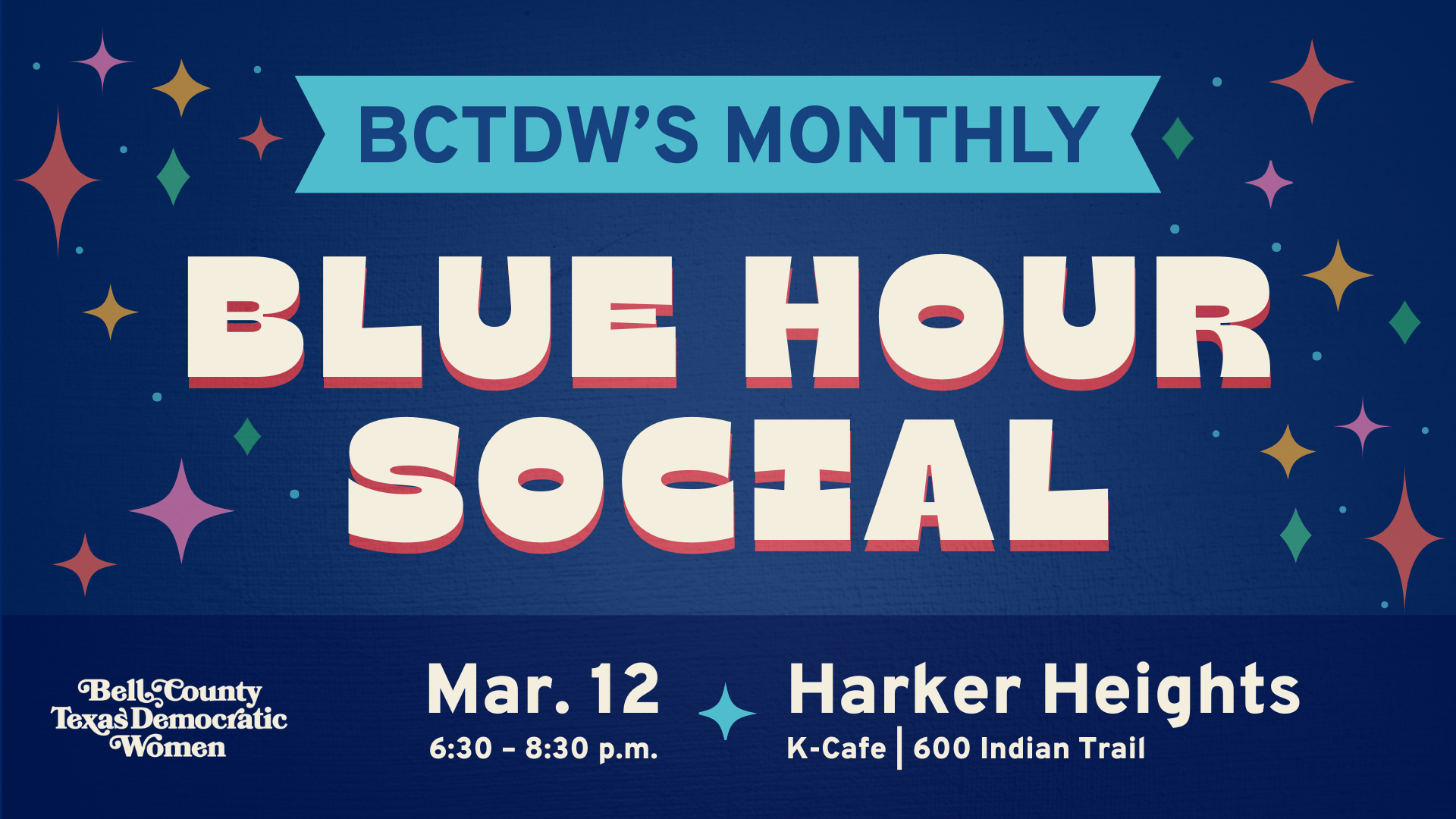 BCTDW February Blue Hour Social | Feb. 19 at 6:30 p.m. | Blackbird Books & Spirits in Belton, Tx