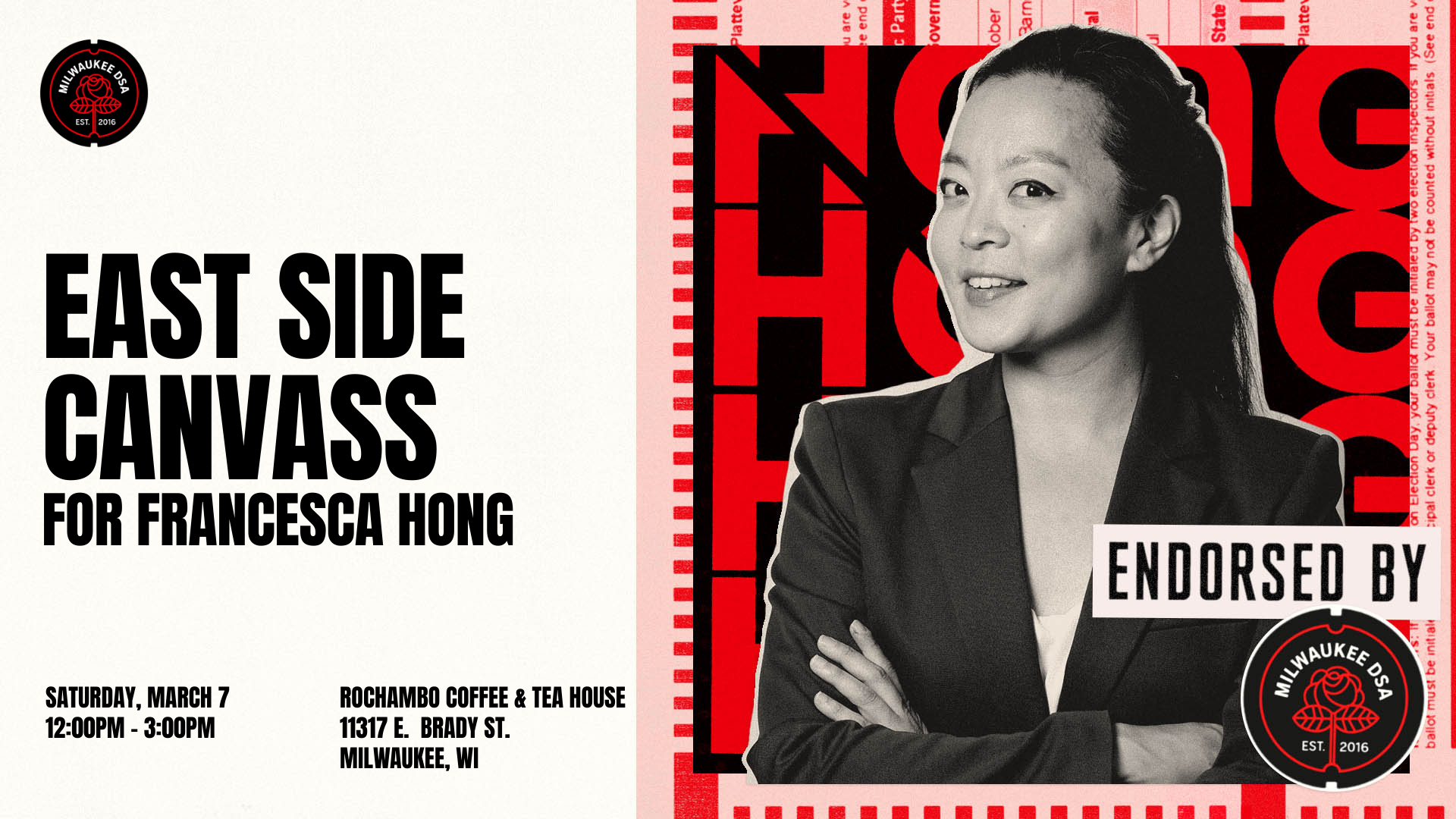 Photo of Francesca Hong and the event info