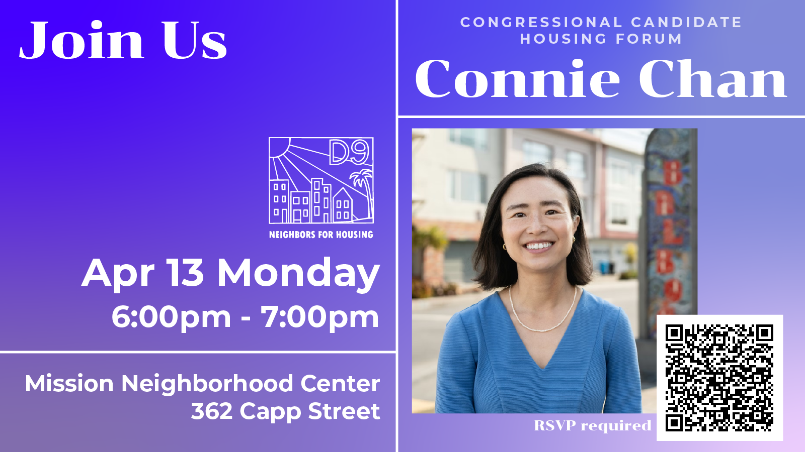 image of Connie Chan with event details